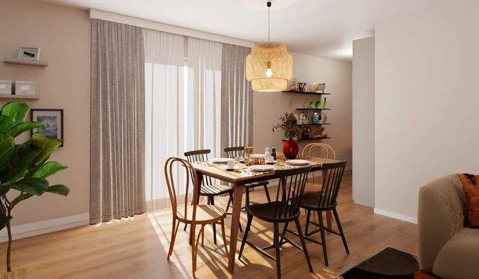 Lichtdurchfluteter Essbereich