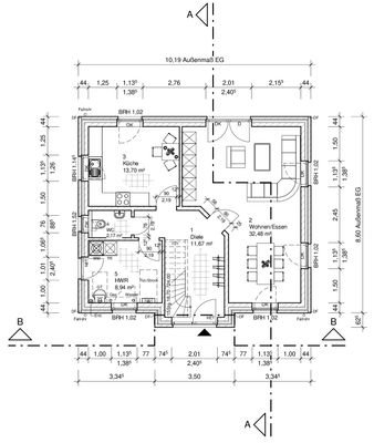 Grundriss Beispiel EG, freie Grundrissplanung