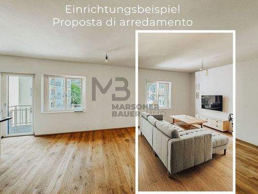 Wohnraum mit Einrichtungsvorschlag - soggiorno con proposta di arredamento