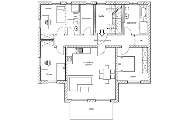 Grundriss der WE im Odergeschoss