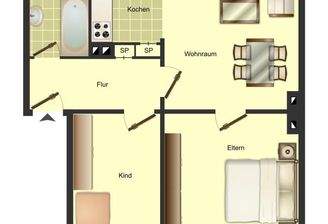 Standardgrundriss 3-Zimmer-Wohnung recht