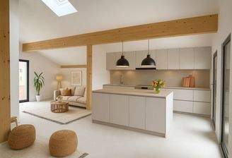 Innenvisualisierung Küche und Wohnzimmer