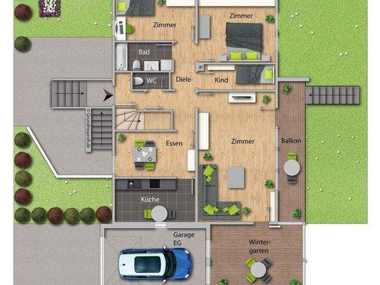 Gezeichnetes EG - kann vom Original etwas abweichen.    