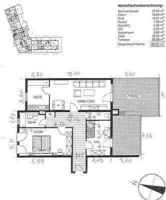 Grundriss mit Nord-Pfeil