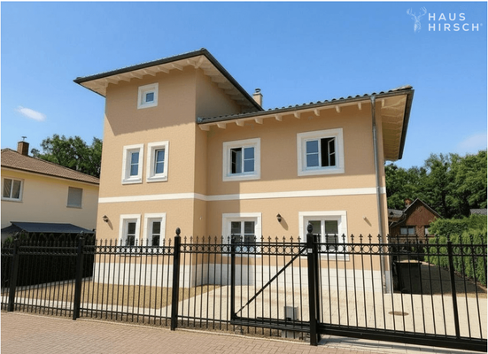 KI generierter Fassadenanstrich Sandfarbe 