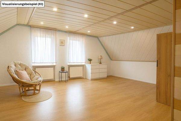 Helles, minimalistisches Dachzimmer mit Pflanzen