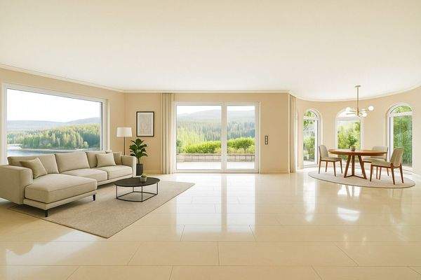 Visualisierung Wohnbereich mit teilsepariertem Essbereich