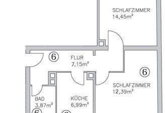 Grundriss 2-Zimmer-Wohnung im 1.OG