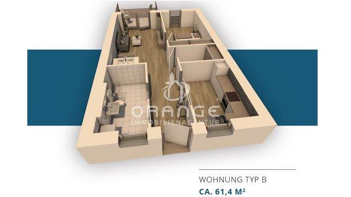Grundriss 3D Wohnung Typ B