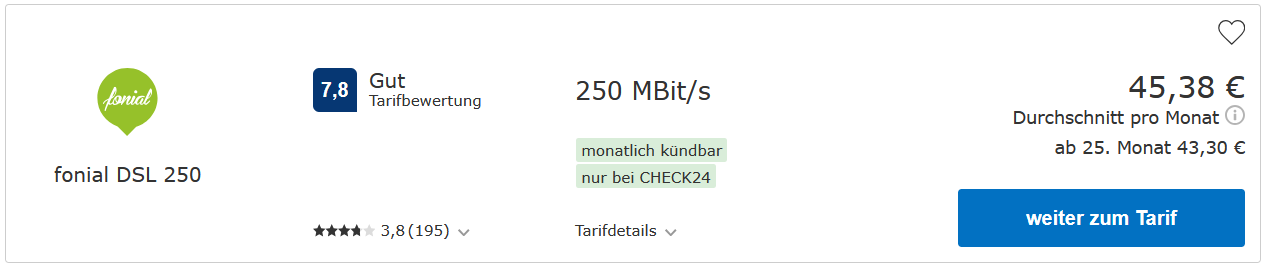 Schnelles Internet (teilweise Glasfaser)