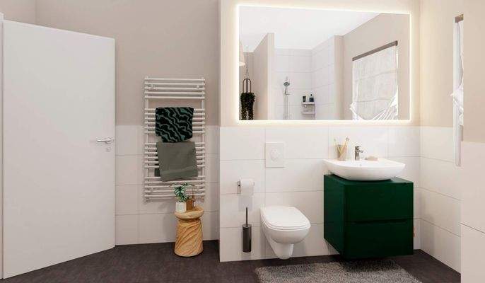 Modernes Tageslichtbad mit bodengleicher und Badew