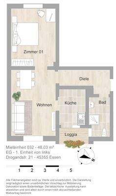 Grundriss farbig / möbliert