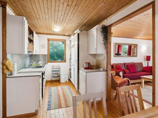 Küche mit Blick in Wohnzimmer