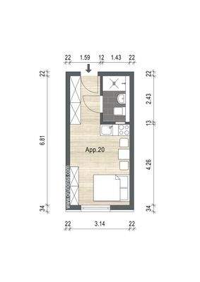 Apartment Grundriss 21m²