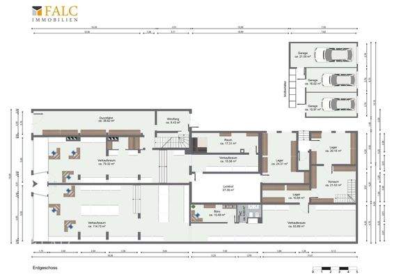 Ladengeschäfte Links u. Rechts im Erdgeschoss