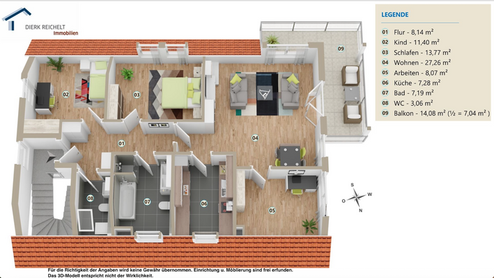 3D-Modell 4 Zimmer DG