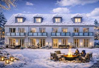 Reihenhäuser-Winterbild (KI generiert)