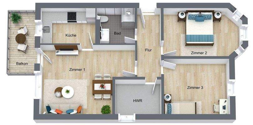 Grundriss- OG links - 3D 