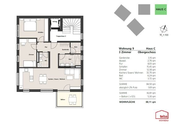 Grundriss Wohnung 9 im 1. OG