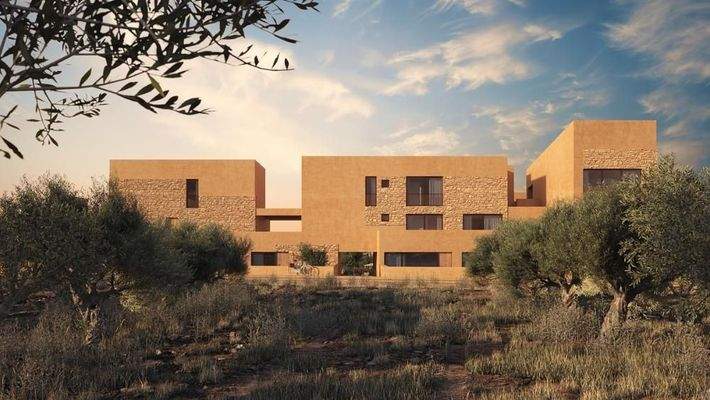 Kreta, Maleme: Neubau - Apartment in Komplex mit erdiger Ästhetik zu verkaufen