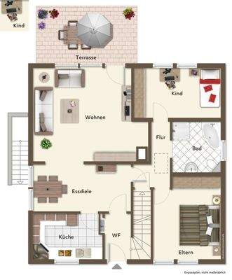 Grundriss Erdgeschoss mit Mustermöblierung