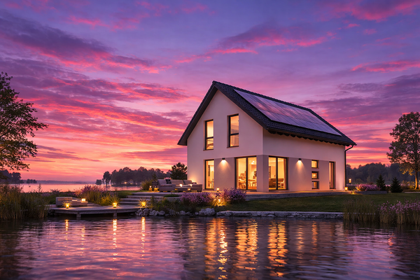 Haus in Abenddämmerung