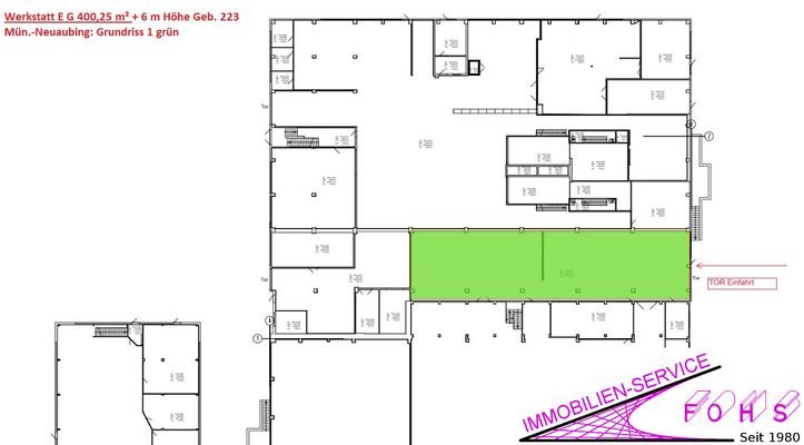 Grundriss 1:Werkstatt 400,25 m² EG 6 m Hö. 