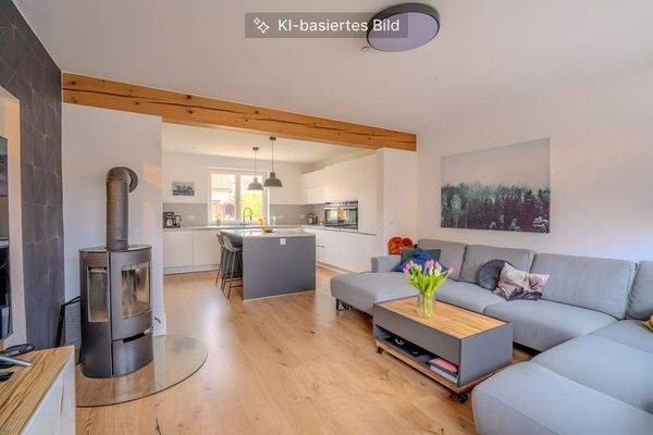 Wohnzimmer mit offener Küche