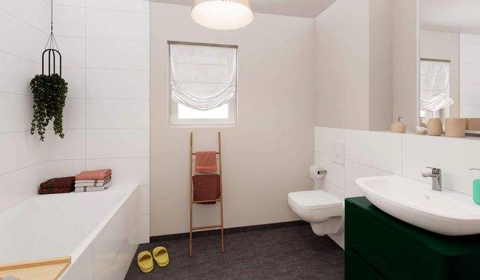 Modernes Tageslichtbad mit Badewanne