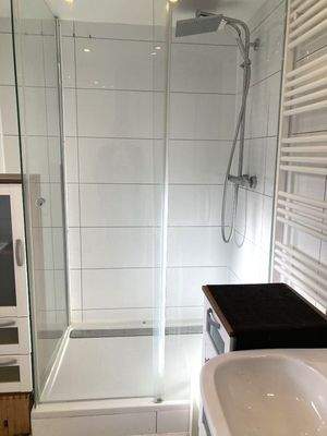 die geräumige Dusche