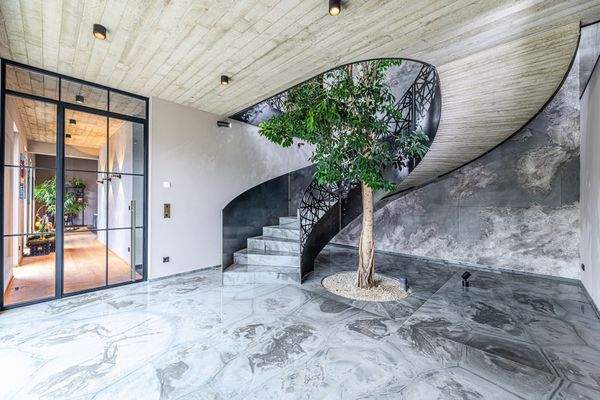 Imposantes Entrée mit exotischer Baum aus Malaysia