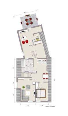 Grundriss Dachgeschoss (nicht maßstabsgerecht, Möblierungsbeispiel)