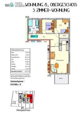 Grundriss Whg. Nr. 8 (nicht maßstabsgetreu - kann vom Original abweichen)