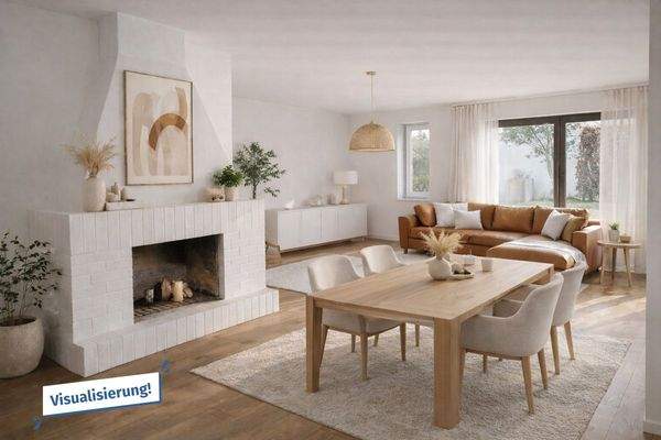 Kamin mit Essbereich visualisiert