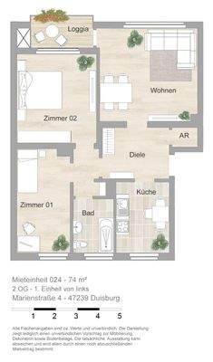 Grundriss farbig / möbliert