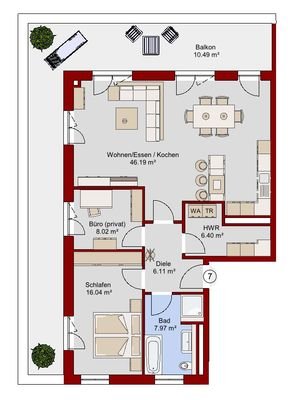 Grundriss Penthouse-Wohnung 1