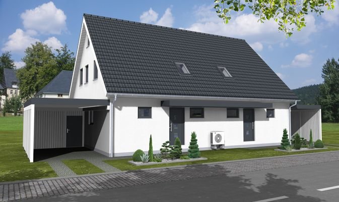 Vorderansicht mit Carport _ 3D