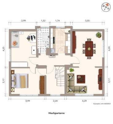 Grundriss Hochparterre bspmöbliert