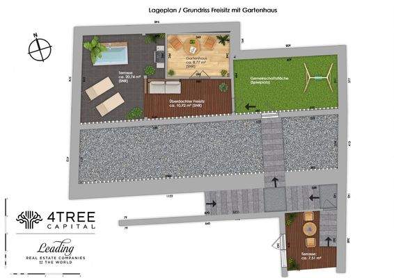 Lageplan / Grundriss Freisitz mit Gartenhaus