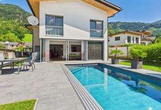 Poolanlage und Zugang Wintergarten.