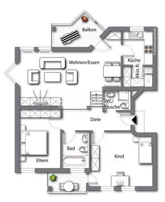 Grundriss bearbeitet möbliert