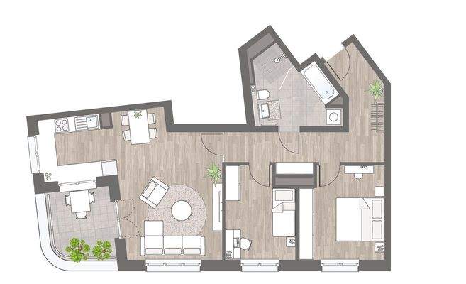 Grundriss mit Wand (3-Zimmern)