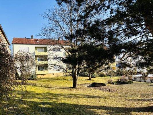 weitläufige Grünanlage mit Baumbestand im Südwestbereich der Anlage