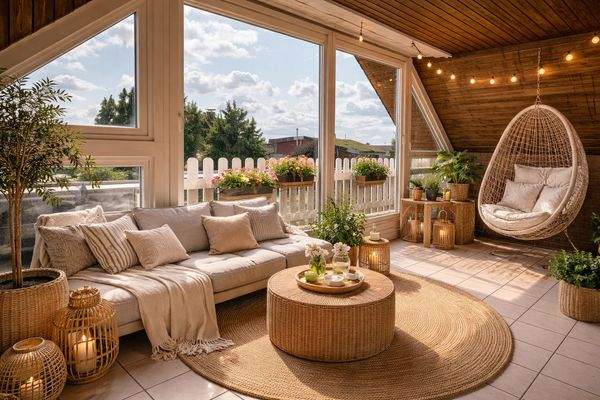 KI-generiertes Wohnbeispiel Obergeschoss Loggia