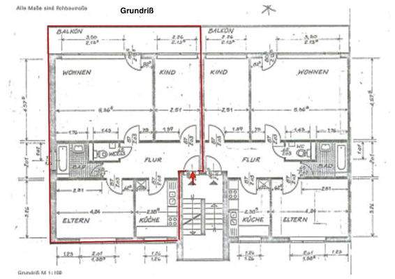 Grundriß der Wohnung links