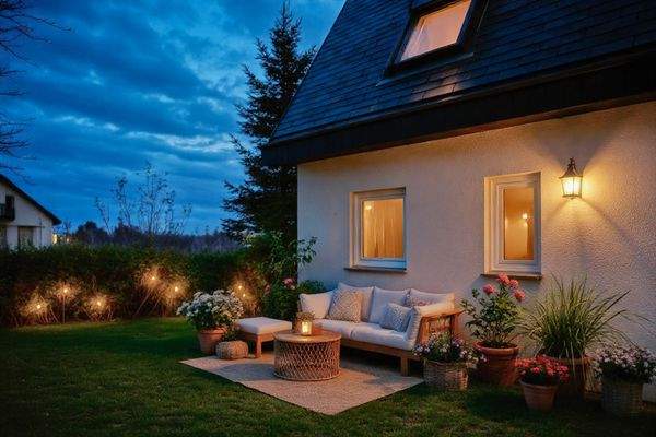 Haus Hinteransicht Sommerabend