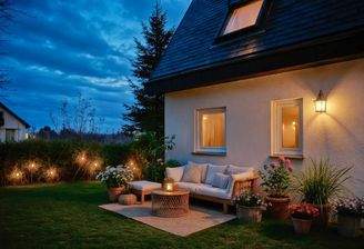 Haus Hinteransicht Sommerabend