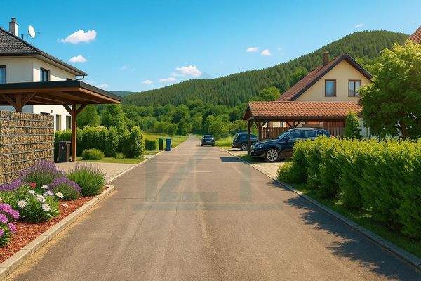 Vorstadtstraße im Sonnenschein