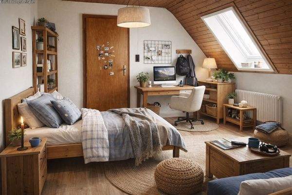 Jugendzimmer im Dachgeschoss - digital bearbeitet - Möblierung dient der Visualisierung