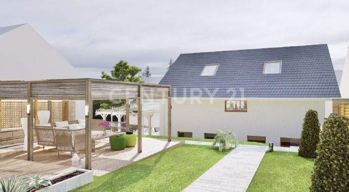 Außen Visualisierung Ansicht vom Garten aus